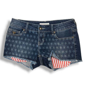 Guess Star Print Cutoff Denim Shorts Raw Hem Americana Flag Pocket Blue 27 NWOT